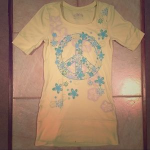 Long Kids Size 12 Yellow Peace Sign T-shirt